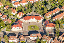 Aerial view of Half-Circular Place Ostendorfplatz in the district Rueppurr in Karlsruhe in the state Baden-Wurttemberg, Germany