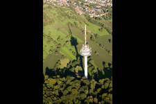 Aerial view of Television Tower in the district Gruenwettersbach in Karlsruhe in the state Baden-Wurttemberg, Germany
