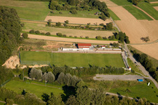 Aerial photograpy of Pneuhage Stadium in the district Auerbach in Karlsbad in the state Baden-Wuerttemberg, Germany