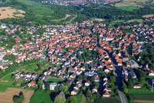 Aerial photograpy of View of the town from the west in the district Ellmendingen in Keltern in the state Baden-Wuerttemberg, Germany