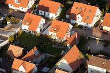 Aerial photograpy of In the stork's nest in Erlenbach bei Kandel in the state Rhineland-Palatinate, Germany