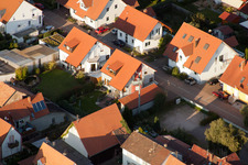 Oblique view of In the stork's nest in Erlenbach bei Kandel in the state Rhineland-Palatinate, Germany