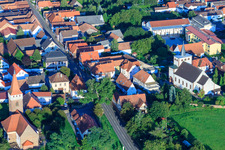 Aerial photograpy of Main Street in Minfeld in the state Rhineland-Palatinate, Germany