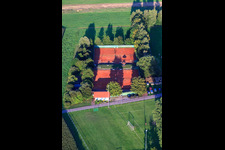 Aerial view of Sports fields SV1946 and TC in Minfeld in the state Rhineland-Palatinate, Germany