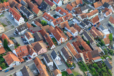 Aerial photograpy of Juststraße, Restaurant Zum Schloddrer in Kandel in the state Rhineland-Palatinate, Germany