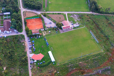 Oblique view of Sports festival at the football field Steinweiler in Steinweiler in the state Rhineland-Palatinate, Germany