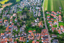 Aerial photograpy of Catholic Church of St. Michael in Insheim in the state Rhineland-Palatinate, Germany