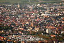 City center from the west with the Catholic Church of the Assumption of Mary - St. Mary's Church in Landau in der Pfalz in the state Rhineland-Palatinate, Germany
