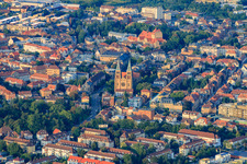 Aerial view of City center from the west with the Catholic Church of the Assumption of Mary - St. Mary's Church in Landau in der Pfalz in the state Rhineland-Palatinate, Germany