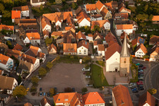 Aerial photograpy of Church building in the village of in Godramstein in the state Rhineland-Palatinate, Germany