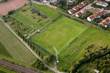 Aerial view of On the wine route, sports field in the district Mußbach in Neustadt an der Weinstraße in the state Rhineland-Palatinate, Germany