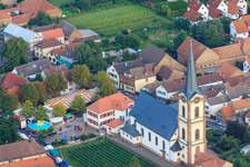 Aerial view of Catholic Church of St. Peter and Paul in Edesheim in the state Rhineland-Palatinate, Germany