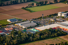 Aerial view of Hornbach Building Center in the district Dreihof in Bornheim in the state Rhineland-Palatinate, Germany