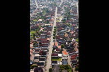 Oblique view of Leopoldstr in the district Leopoldshafen in Eggenstein-Leopoldshafen in the state Baden-Wuerttemberg, Germany