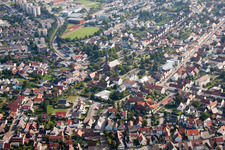District Linkenheim in Linkenheim-Hochstetten in the state Baden-Wuerttemberg, Germany seen from a drone