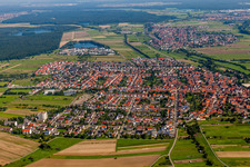 Aerial photograpy of Town View of the streets and houses of the residential areas in the district Spoeck in Stutensee in the state Baden-Wurttemberg, Germany