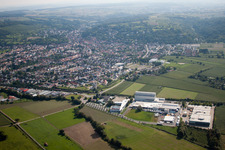 Building and production halls on the premises of the chemical manufacturers KLEBCHEMIE M. G. Becker GmbH & Co. KG in Weingarten in the state Baden-Wurttemberg, Germany seen from above