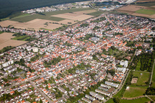 Aerial view of Town View of the streets and houses of the residential areas in the district Blankenloch in Stutensee in the state Baden-Wurttemberg