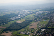 Hagsfeld, industrial area from the north in the district Grötzingen in Karlsruhe in the state Baden-Wuerttemberg, Germany