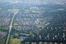 District Waldstadt in Karlsruhe in the state Baden-Wuerttemberg, Germany from above