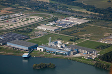 Aerial view of Oberwald industrial area, Palm paper mill in Wörth am Rhein in the state Rhineland-Palatinate, Germany