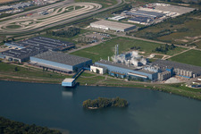Aerial photograpy of Oberwald industrial area, Palm paper mill in Wörth am Rhein in the state Rhineland-Palatinate, Germany