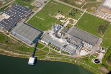 Aerial view of Paper mill Palme in the Industrial area Oberwald in Woerth am Rhein in the state Rhineland-Palatinate