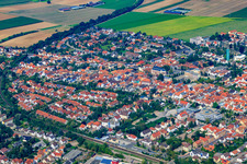 Drone recording of City view from the southeast in Kandel in the state Rhineland-Palatinate, Germany