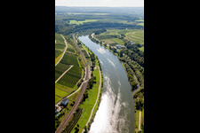 Curved loop of the riparian zones on the course of the river of Mosel between Luxembourg and Palatinat in Wehr in the state Rhineland-Palatinate, Germany