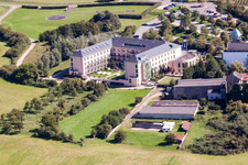 Aerial view of Complex of the hotel building Victor's Residenz-Hotel Schloss Berg and Niederburg Nennig in Perl in the state Saarland, Germany