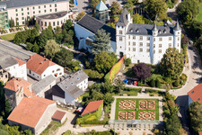 Aerial photograpy of Complex of the hotel building Victor's Residenz-Hotel Schloss Berg and Niederburg Nennig in Perl in the state Saarland, Germany