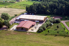 Oblique view of Bienwald Icelandic Horse Stud in Freckenfeld in the state Rhineland-Palatinate, Germany