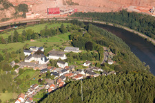 Aerial view of Village on the river bank areas of the river Saar in Taben-Rodt in the state Rhineland-Palatinate, Germany