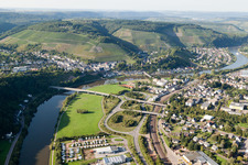 Village on the river bank areas of the Saar in Saarburg in the state Rhineland-Palatinate