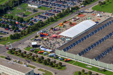 Drone recording of Daimler / Mercedes-Benz Global Logistics Center GLC on the island of Grün in Germersheim in the state Rhineland-Palatinate, Germany