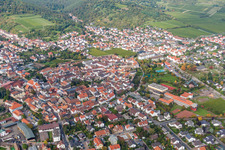 Aerial photograpy of Town View of the streets and houses of the residential areas in Wachenheim an der Weinstrasse in the state Rhineland-Palatinate, Germany