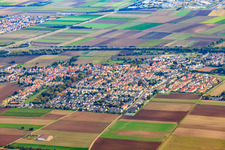 Aerial view of View of the town from the west in Heßheim in the state Rhineland-Palatinate, Germany