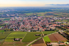 Aerial view of View of the town from the north in Lambsheim in the state Rhineland-Palatinate, Germany