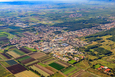 Aerial view of View of the town from the northeast in Maxdorf in the state Rhineland-Palatinate, Germany