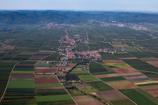Aerial view of Village - view on the edge of agricultural fields and farmland in Goennheim in the state Rhineland-Palatinate, Germany