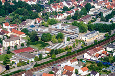 Drone image of School building of the Ludwig-Marum-Gymnasium Pfinztal in the district Berghausen in Pfinztal in the state Baden-Wurttemberg