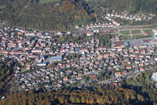 Annweiler am Trifels in the state Rhineland-Palatinate, Germany from a drone