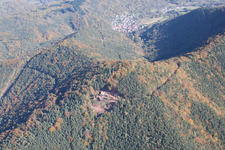 Aerial photograpy of Building of the hostel Jung-Pfalz-Hut in Annweiler am Trifels in the state Rhineland-Palatinate