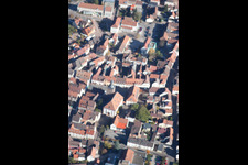 Town View of the streets and houses of the residential areas in Annweiler am Trifels in the state Rhineland-Palatinate from above