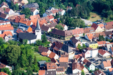 Aerial view of St. Martin's Church in the district Berghausen in Pfinztal in the state Baden-Wuerttemberg, Germany
