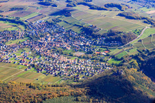 Aerial view of Village behind Landeck Castle in Klingenmünster in the state Rhineland-Palatinate, Germany