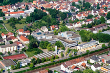 Aerial view of School building of the Ludwig-Marum-Gymnasium Pfinztal in the district Berghausen in Pfinztal in the state Baden-Wurttemberg