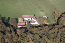 Aerial view of Herrenmühle in Erlenbach bei Kandel in the state Rhineland-Palatinate, Germany
