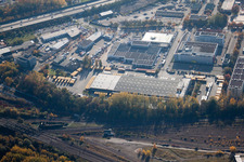 Aerial view of Warehouses and forwarding building SWS-Speditions-GmbH, Otto-street in the district Durlach in Karlsruhe in the state Baden-Wurttemberg