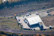 Aerial view of Wofahrtsweierer Straße, Emons Spedition GmbH in the district Oststadt in Karlsruhe in the state Baden-Wuerttemberg, Germany
